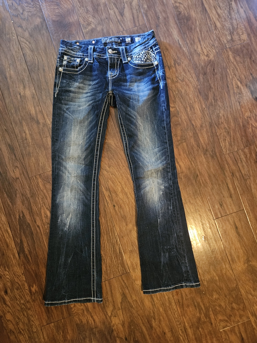 Miss Me Women's Skinny Jeans in Dark Blue with Embellished Back Pockets - Picture 4 of 6
